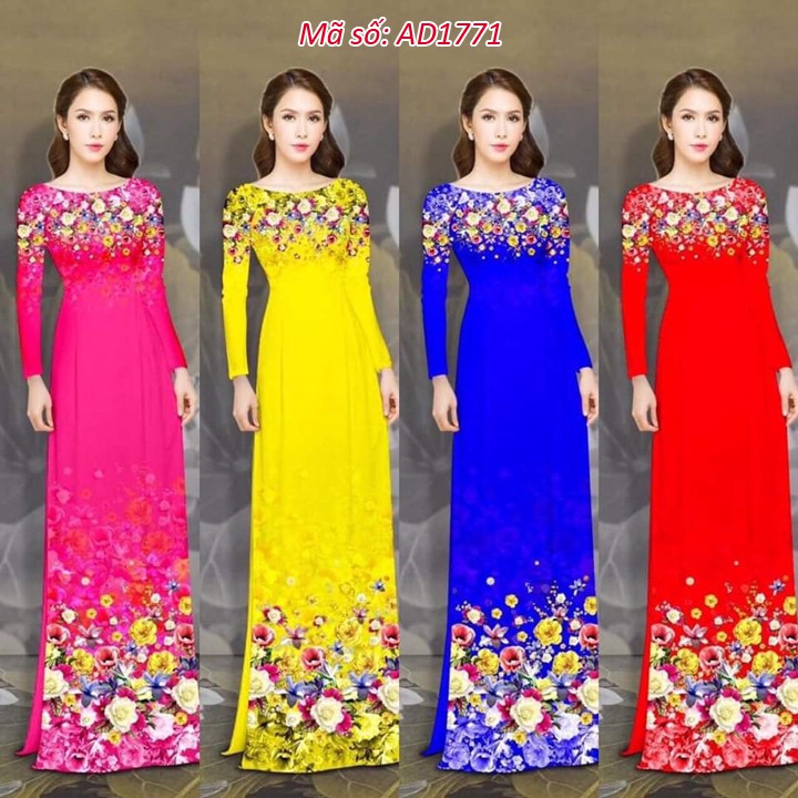 ⚡️ có big size 5XL ⚡️ AD1771 Set áo dài truyền thống cổ thuyền họa tiết hoa tay dài kèm quần ống rộng