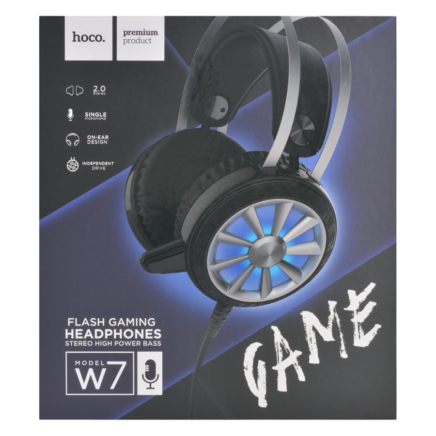 Tai nghe chụp tai chuyên game Hoco W7 có Led (Đen) - Hãng phân phối chính thức
