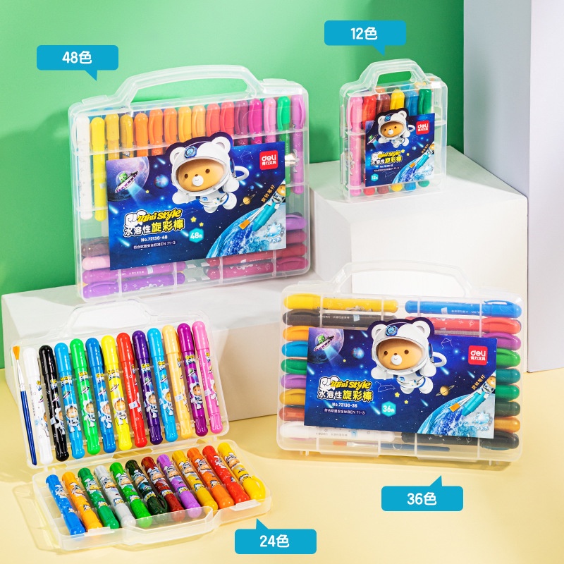 Bút sáp dầu phi hành gia dạng cốc Deli cho bé 12/24/36/48 màu - MM004-39/MM004-72/MM004-105.17/MM004