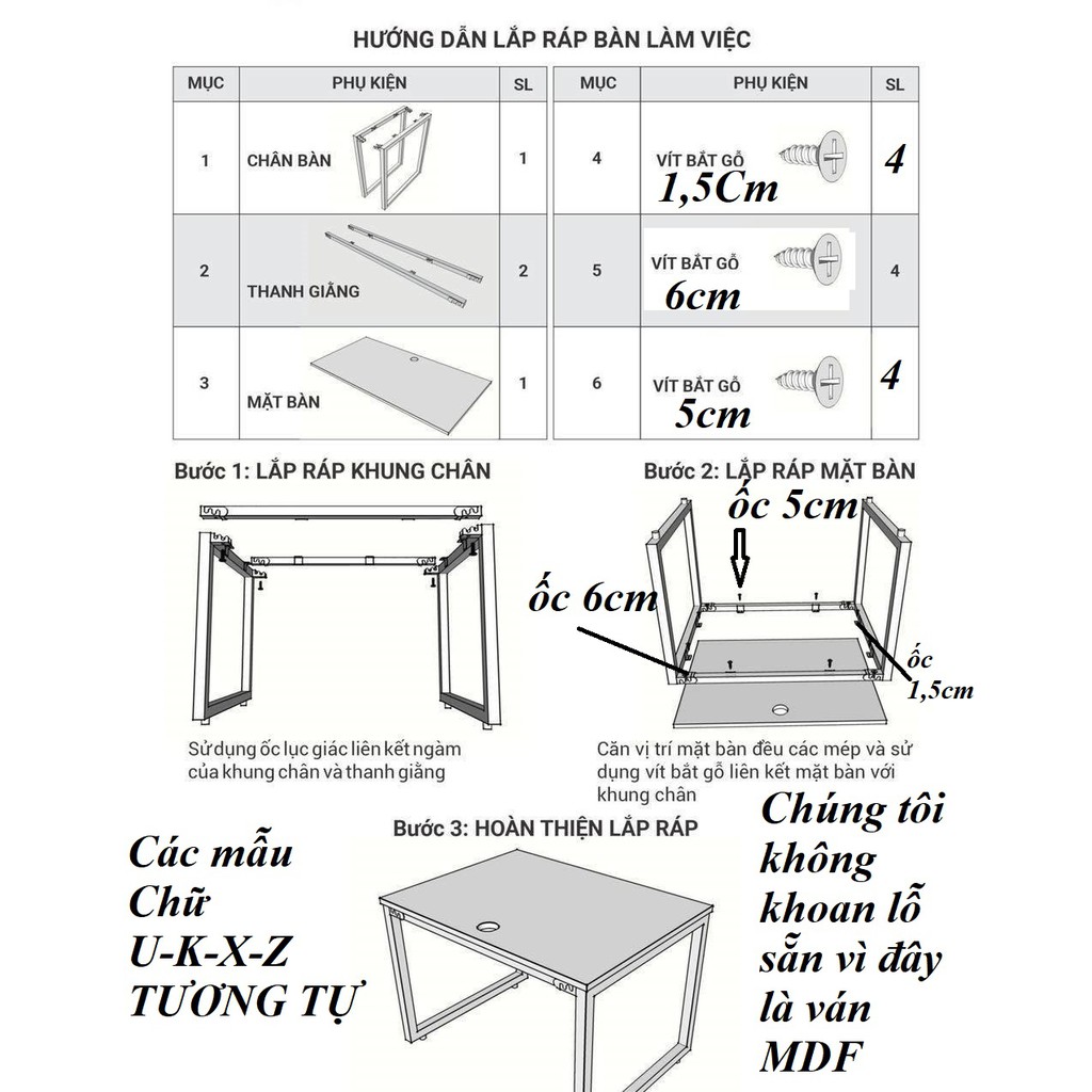 Bàn làm việc hiện đại U,K,X,Z (50×100×75cm) [GIÁ SẬP SÀN], Mặt gỗ cao su tự nhiên chống nước, chống ẩm cực tốt.