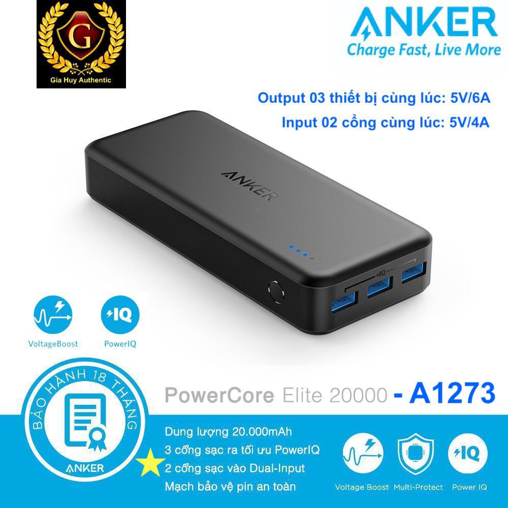 Pin sạc dự phòng Anker Powercore Elite 20000mAh 30W 03 cổng sạc PIQ A1273