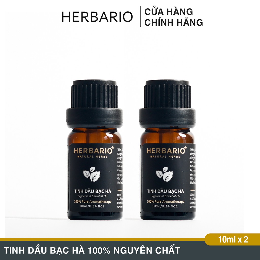 Tinh dầu bạc hà nguyên chất herbario (10ml x 2 chai)