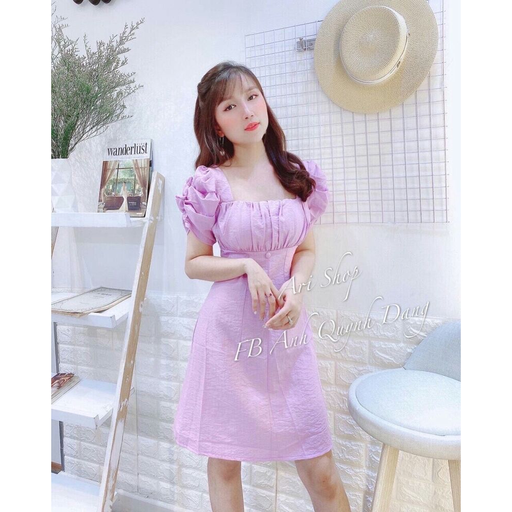 Váy đũi dáng xòe khuy bọc nhiều màu