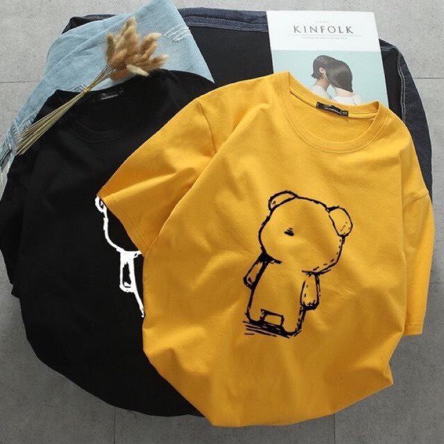 Áo thun nam nữ unisex form rộng tay lỡ, in hình viền gấu trắng DINO, thiết kế đơn giản ATU006 | BigBuy360 - bigbuy360.vn