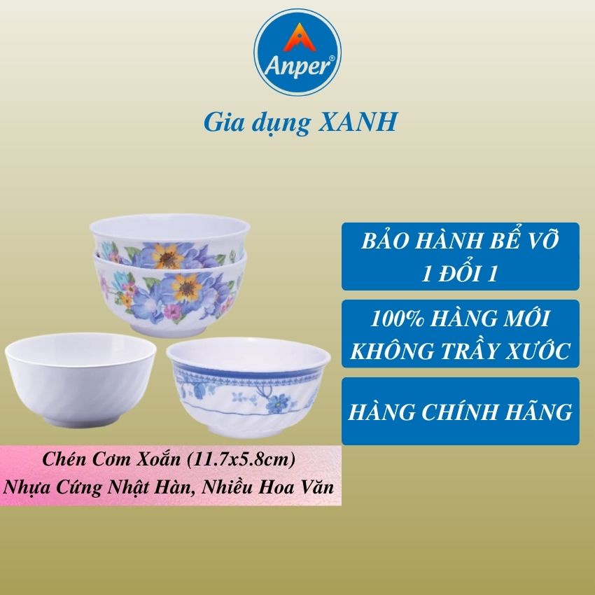 Chén ăn cơm 11cm nhựa Melamine  ANPER cao cấp nhật hàn  bát ăn cơm nhựa đẹp gia đình và nhà hàng
