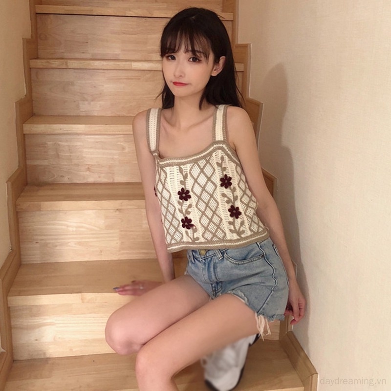 Áo Croptop Dệt Kim Hai Dây Dáng Ôm Thời Trang Mùa Hè Dành Cho Nữ