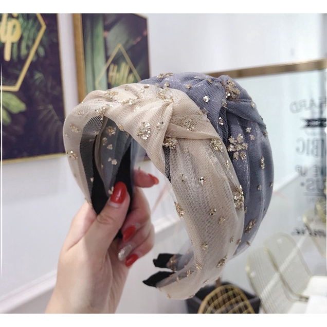 Băng đô cài tóc vải lưới đính đá phong cách Hàn Quốc thanh lịch dành cho nữ