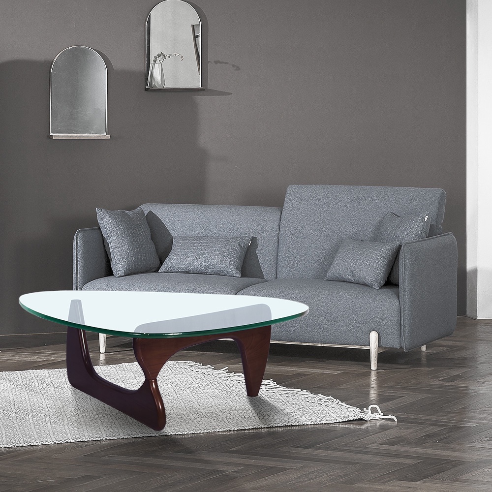 Bàn trà, bàn sofa phòng khách IBIE Noguchi mặt kính cường lực 13ly, chân xoay gỗ ash, tùy chọn kích thước, màu sắc