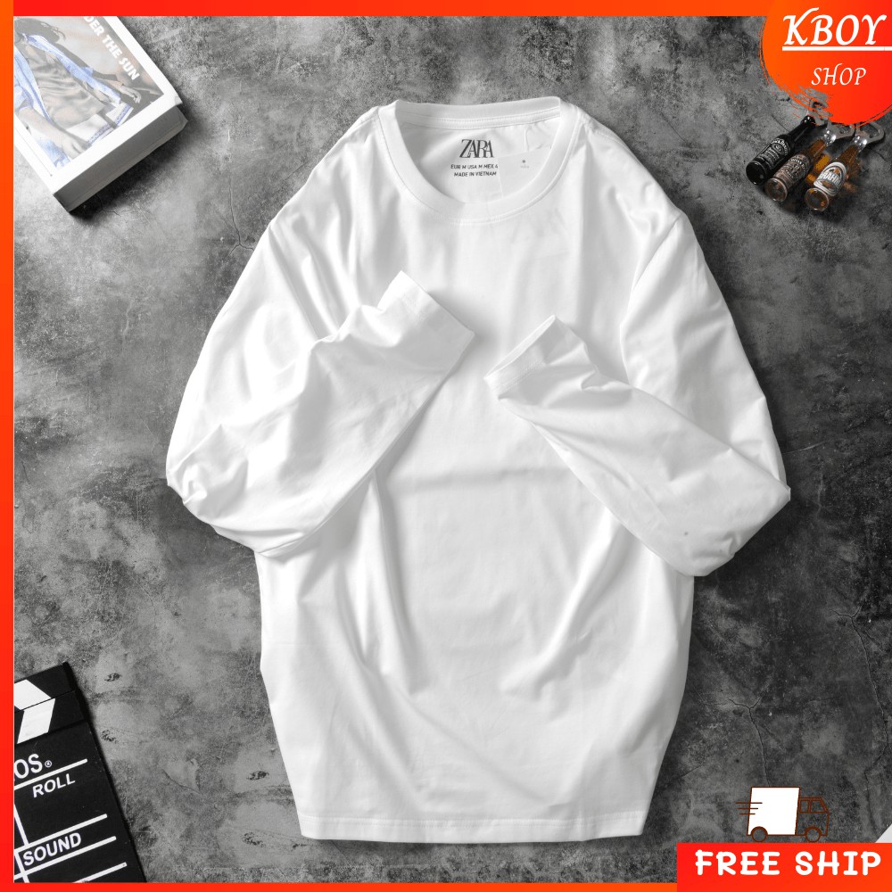Áo Thun Tay Dài Nam Nữ Kboy Shop Áo Trơn Cotton Cổ Tròn 6 Màu, co giãn dáng suông, phong cách thu đông - V220 | BigBuy360 - bigbuy360.vn