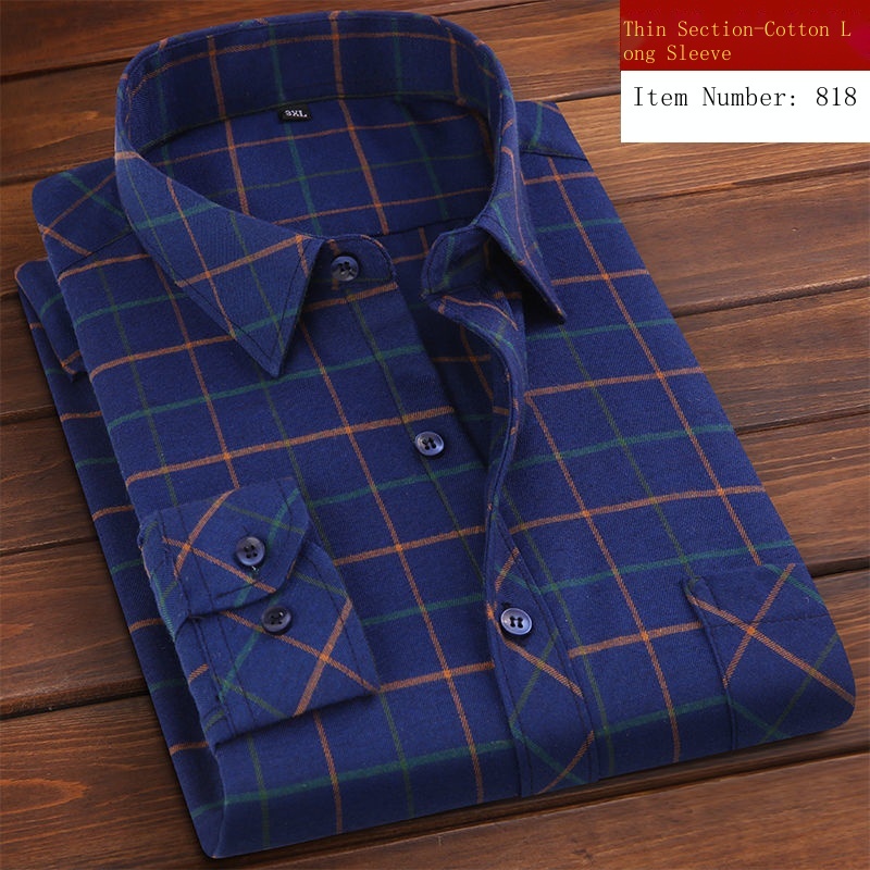 Áo Sơ Mi Cotton Tay Dài Kẻ Sọc Caro Chống Sắt Màu Xanh Lá Cây Cho Đàn Ông Trung Niên Và Lớn Tuổi