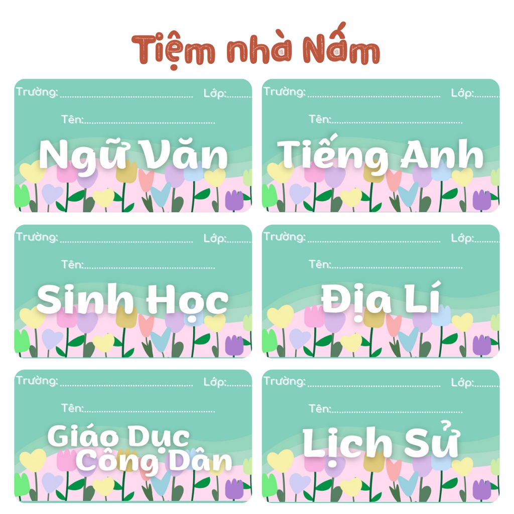 Combo Nhãn Vở Thiết Kế Theo Tên Môn Học - Hoa Tulip