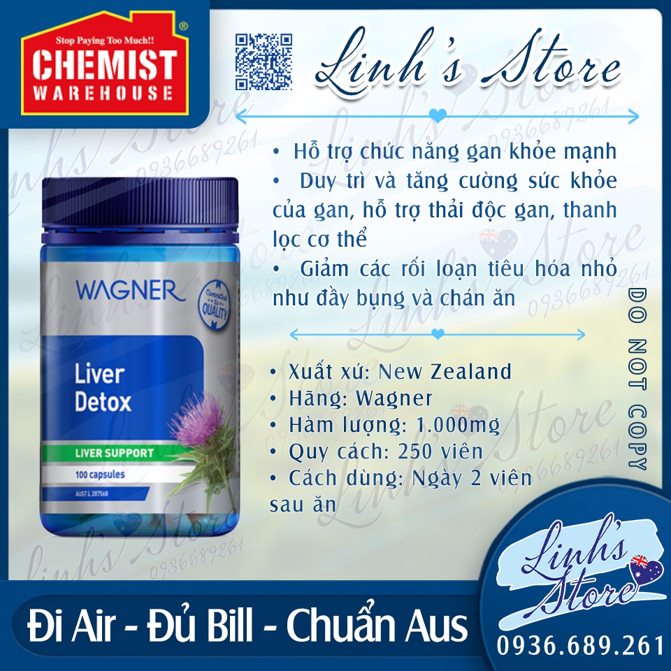Thải độc gan Wagner Liver Detox - 100 viên 💙 Chemist Warehouse - Úc | linhsstore
