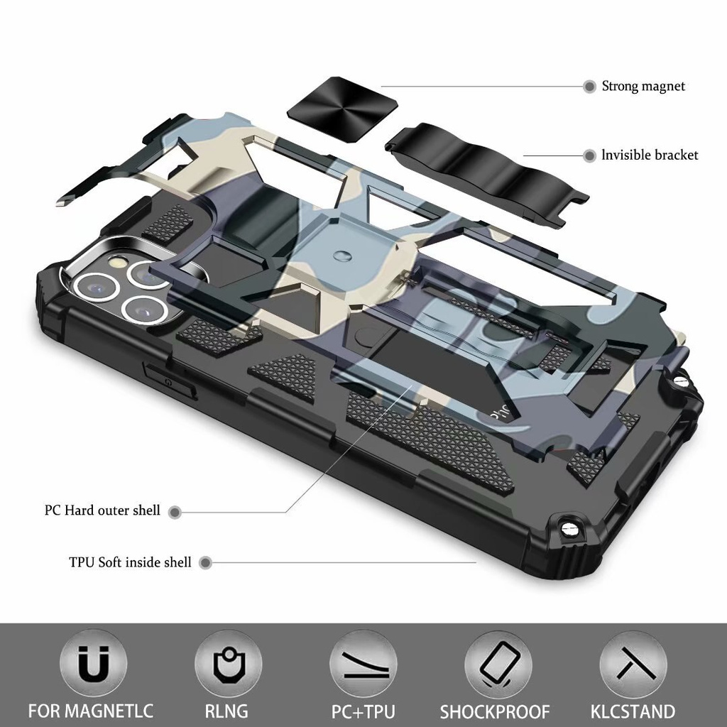 Ốp Điện Thoại Chống Sốc Kèm Móc Xỏ Ngón Nam Châm Cho iPhone 12 11 Pro Max 12Mini X XR XS Max 6 6s 7 8 Plus SE 2020
