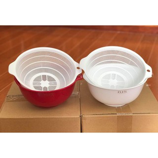 Set chậu, rổ Nakaya 1,5L màu trắng, màu đỏ -Nhật Bản