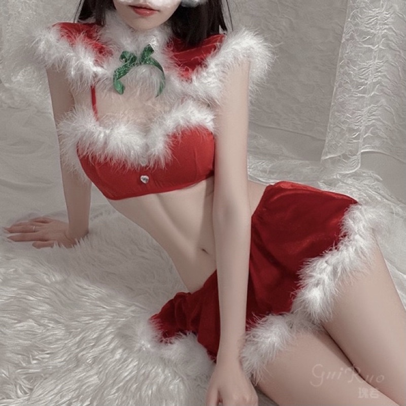 QR19084 Fullset Đồ Giáng Sinh Dễ Thương &lt;ẢNH THẬT&gt; - Choàng Có Mũ Siêu Xinh - Cosplay Noel Sexy