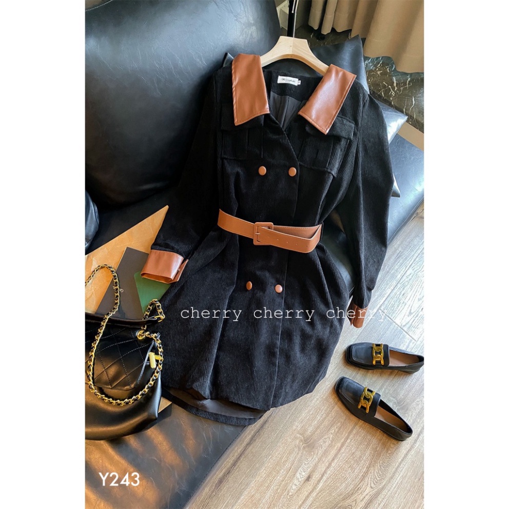 Váy nhung tăm phối da Y243