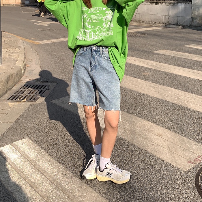 NRVP Quần short jean ống rộng phong cách Hàn Quốc thời trang dành cho nữ