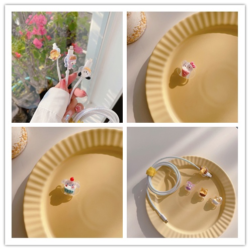 1 Phụ Kiện Bảo Vệ Cáp Sạc USB Trong Suốt Hình Gấu Kuromi Cinnamoroll