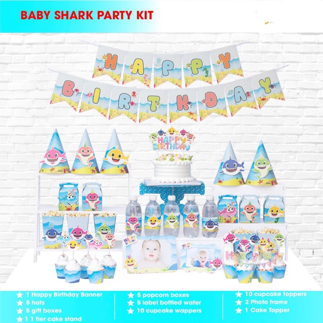 Set phụ kiện trang trí sinh nhật để bàn Cá mập baby shark