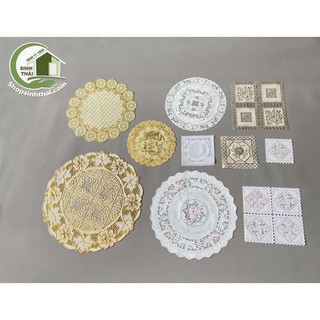 Tấm lót lọ bình hoa, bình bông, bình trà, lót ly, lót trang trí chén dĩa, bằng nhựa, có ren, hoa văn dập nổi