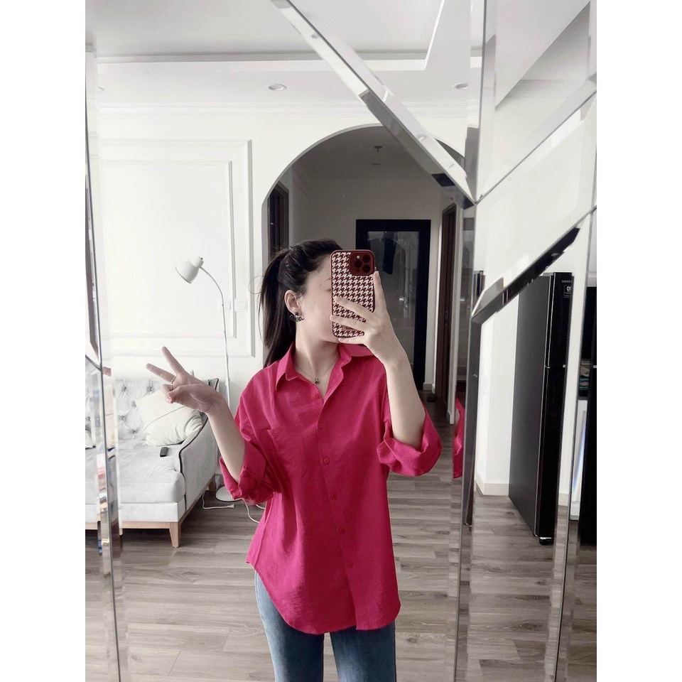 [Mã SKAMFSW175 giảm 10K đơn 50K] Áo sơ mi hồng sen loại 1, sơmi chất đũi tằm màu hồng 2 khuy tay