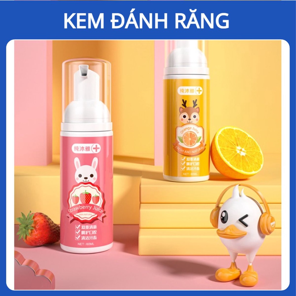Kem Đánh Răng Cho Bé Nuốt Được Dạng Bọt An Toàn Trẻ Em 1 2 3-12 Tuổi Hương Dâu Hương Cam Rất Thơm Kidya KD01
