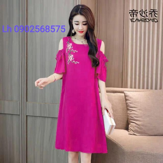 ĐẦM BẦU VÁY BẦU SUÔNG CUT OUT HOA ĐÀO