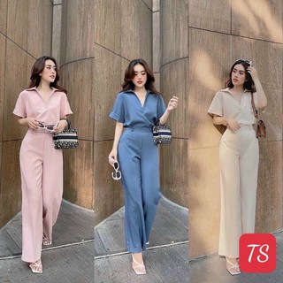 S238 Set Áo SơMi Ngắn Tay Pha Cổ Tàu Phối Quần Ống Suông Tôn Dáng