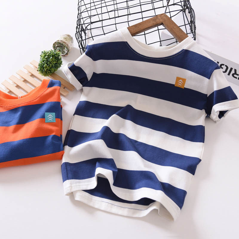 Áo thun ngắn tay họa tiết sọc ngang hợp thời trang cho bé trai