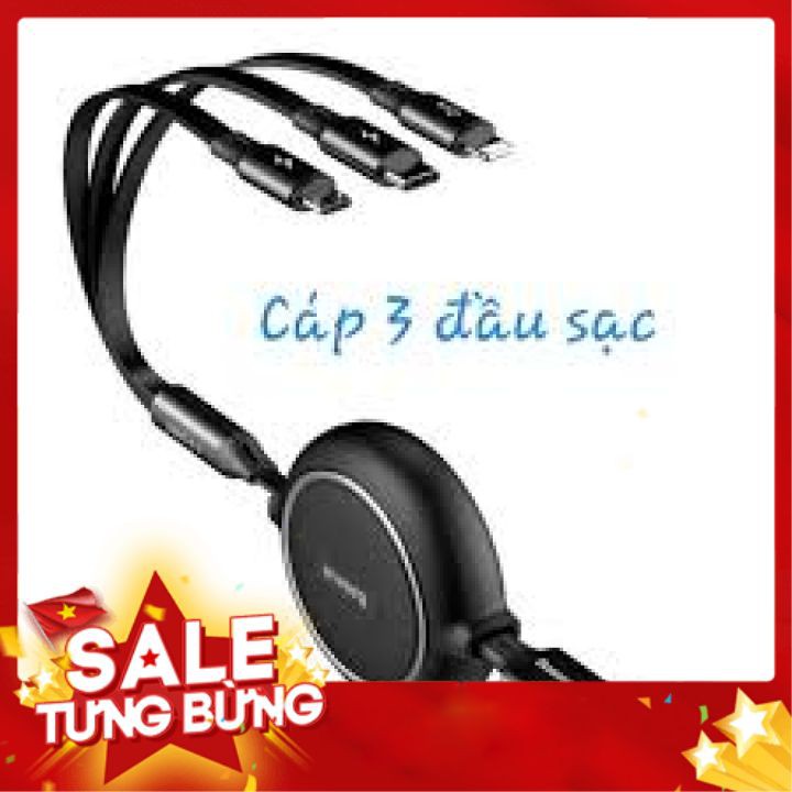 Cáp sạc đa năng Baseus 3 in 1 dây rút hàng chính hãng (BH 6T) poogroup