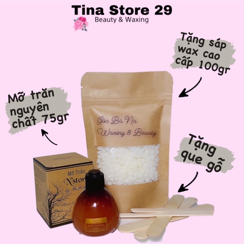 Combo sáp wax lông nhập khẩu và mỡ trăn tằng que gỗ và bột tắm cafe giúp làm sạch lông cac vùng trên cơ thể,tinastore29