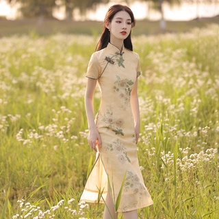 Hàng Mới Về Mới Đầm Sườn Xám Cách Tân Họa Tiết Hoa Phong Cách Trung Quốc Thời Trang Mùa Hè Cho Nữ
