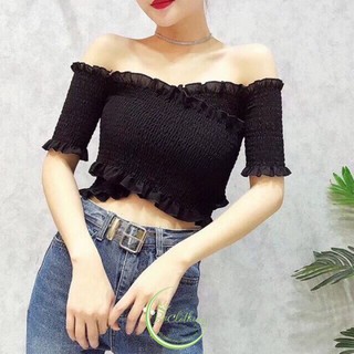 🌳 Áo Voan Nhún Đắp Chéo 🌳 Bẹt Vai Năm Màu Tay Lỡ