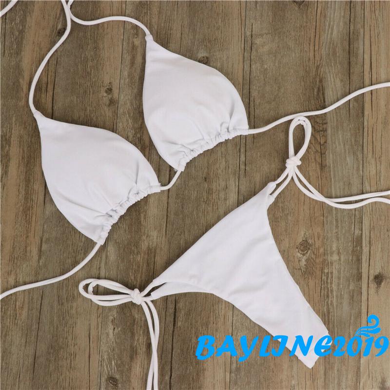 Bộ Bikini 2 Mảnh Màu Trơn Gợi Cảm Dành Cho Nữ