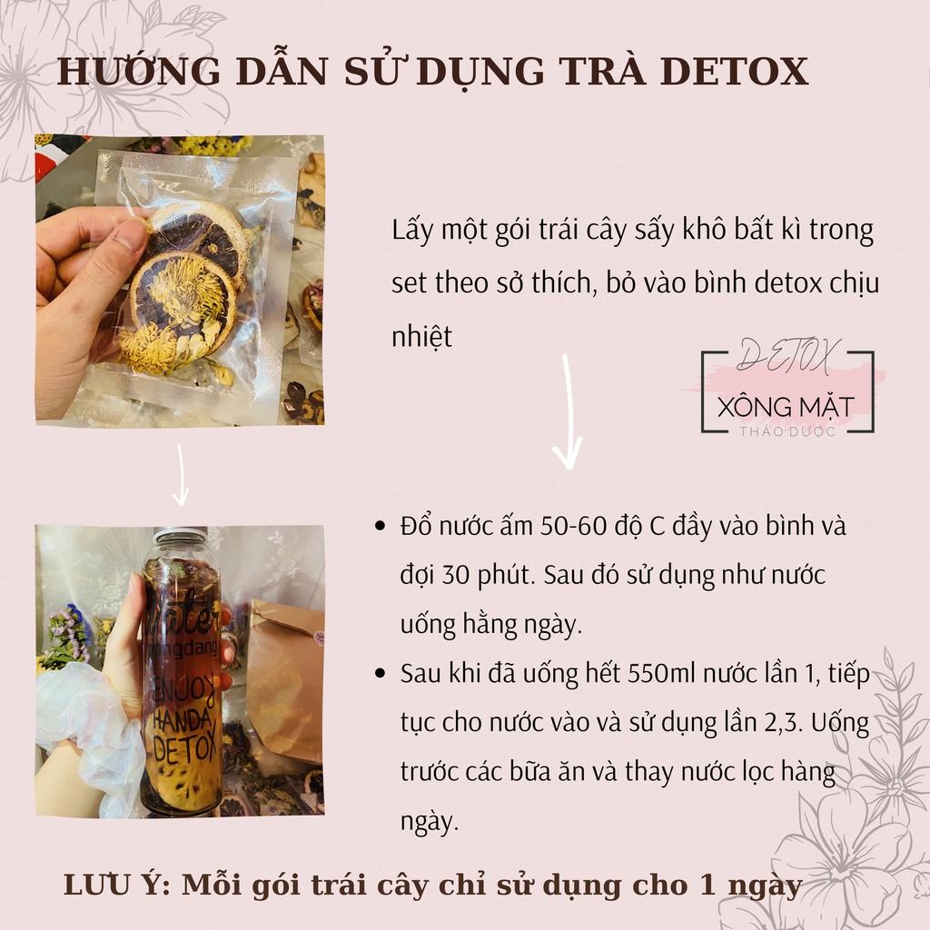 SET 20 gói trà detox hoa quả sấy khô - giảm cân+tặng kèm 1 gói xông mặt thảo dược