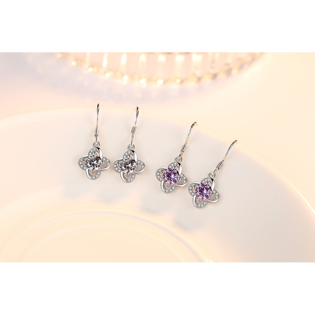 Khuyên Tai Bạc 925 Hình Hoa Lá May Mắn Đơn Giản Cho Nữ-S1