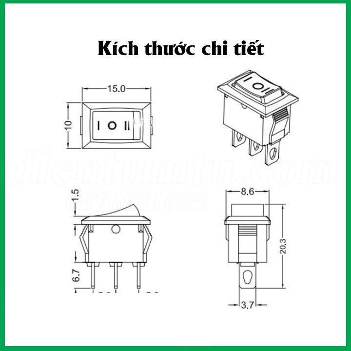 Công Tắt Bập Bênh - Nhỏ - KCD1-11 2P 3P - 250V 3A 10x15mm