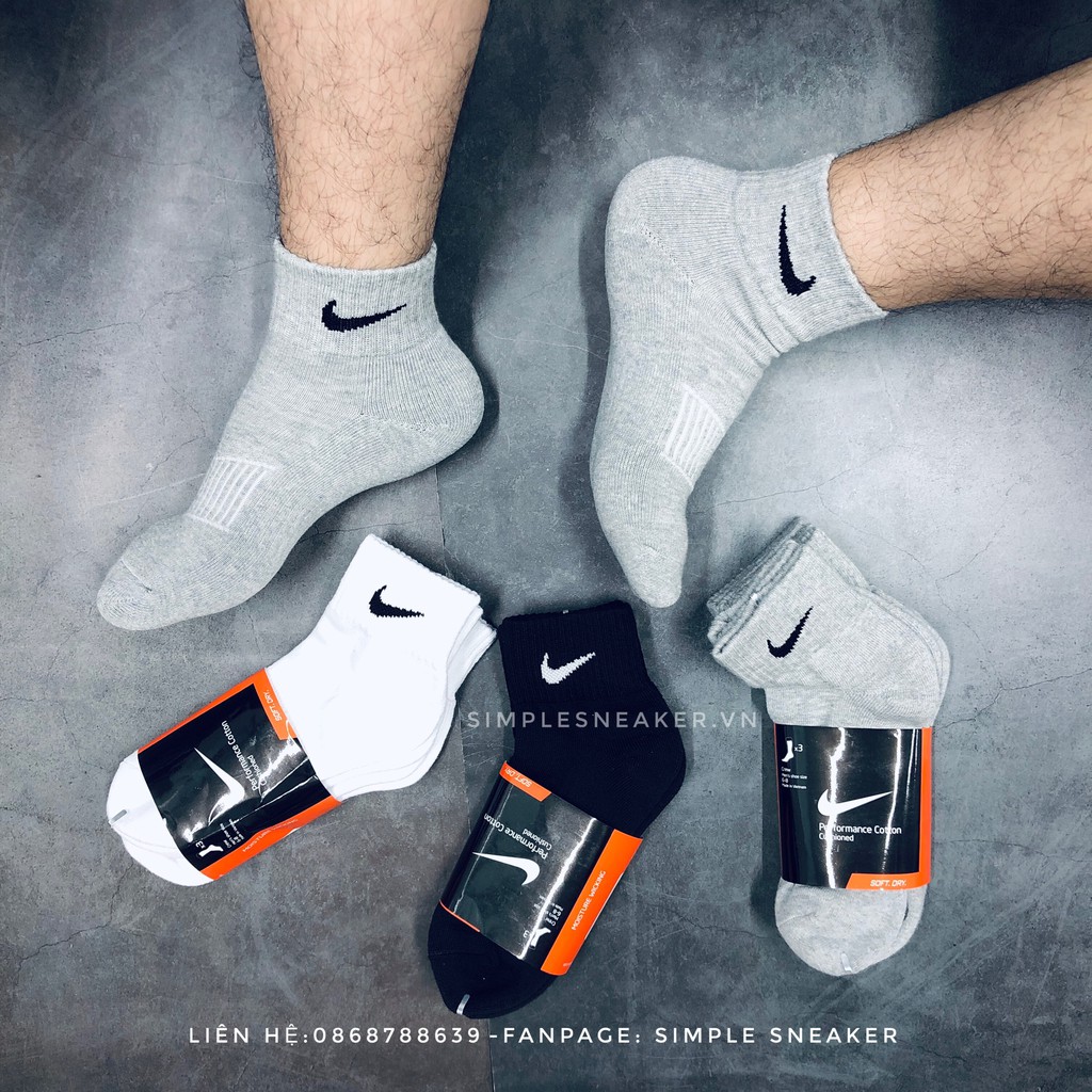 Vớ Nike Cổ Lửng 💙FREESHIP💙 Tất Nam Nữ Unisex Chính Hãng - Chất Dày Dặn Cao Cấp Chống Hôi Chân - Đen Trắng Xám