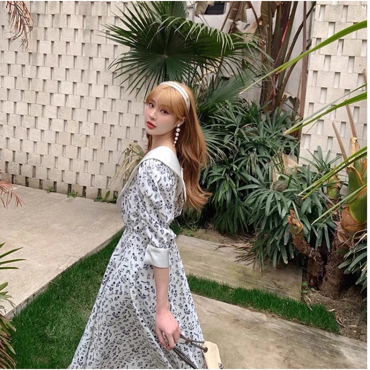 Đầm tay lỡ in họa tiết hoa phong cách xinh xắn thời trang dành cho nữ