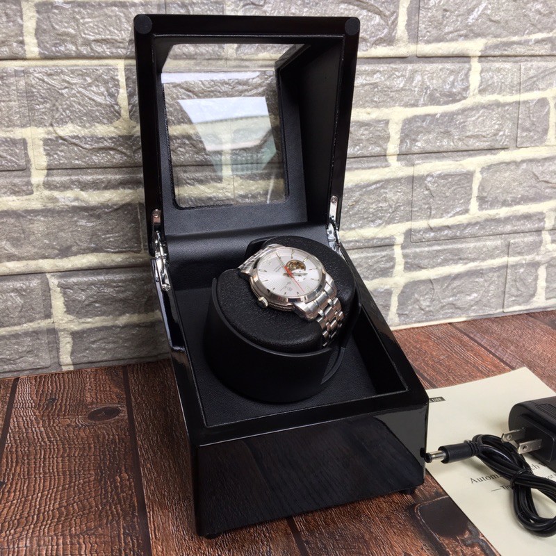 Hộp xoay đồng hồ vỏ Gỗ Sơn Mài Đen Bóng - Lên dây cót đồng hồ cơ Automatic