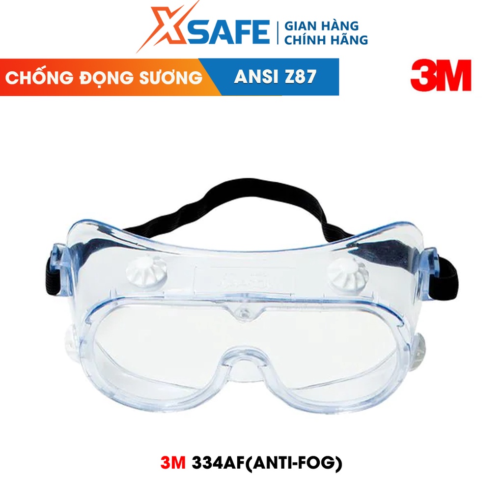 Kính bảo hộ chống hóa chất 3M 334AF Mắt kính chống tia UV, chống khói bụi, trầy xước, bảo vệ mắt, đeo được kính cận