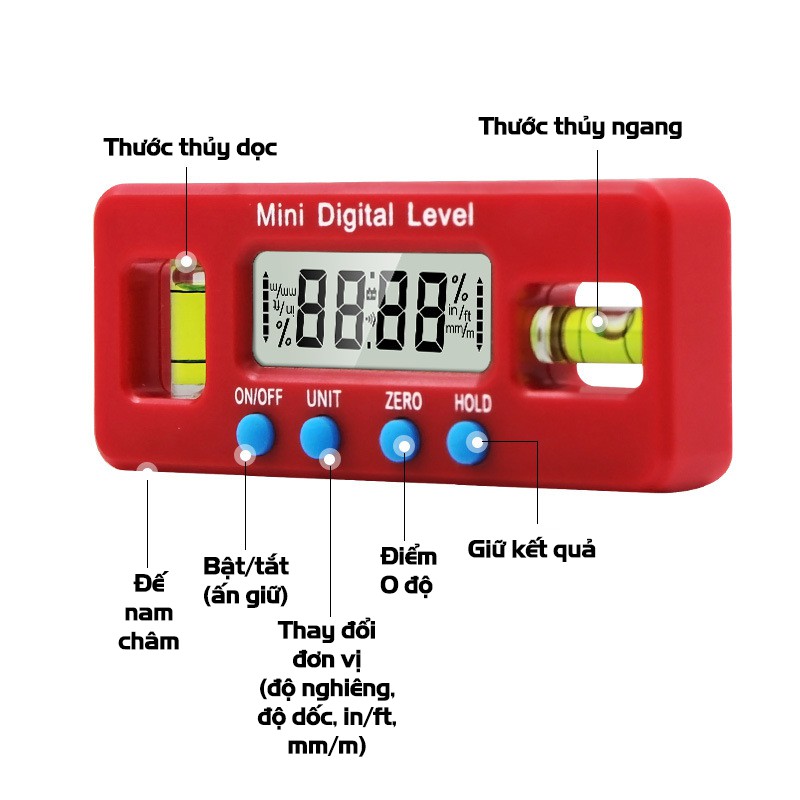 Thước Thủy Livo VITO Đo Góc Nghiêng, Độ Dốc Điện Tử Bỏ Túi Mini