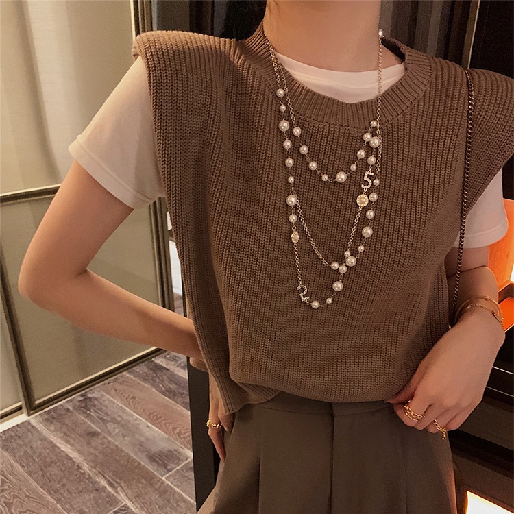 SUXI Áo Len Không Tay Cổ Tròn Màu Sắc Đơn Giản Thời Trang Mùa Thu