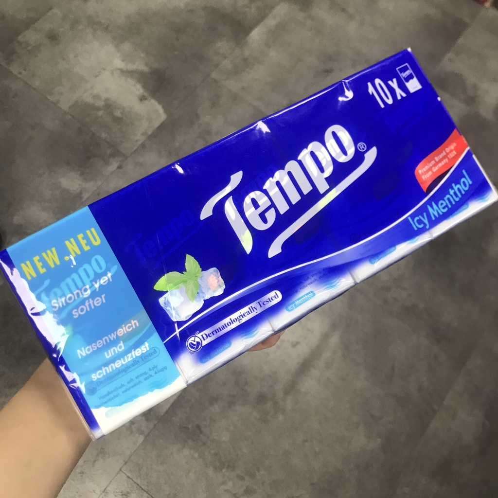 Khăn giấy khô Tempo Icy Menthol Hương bạc hà 1 Lốc 10 gói