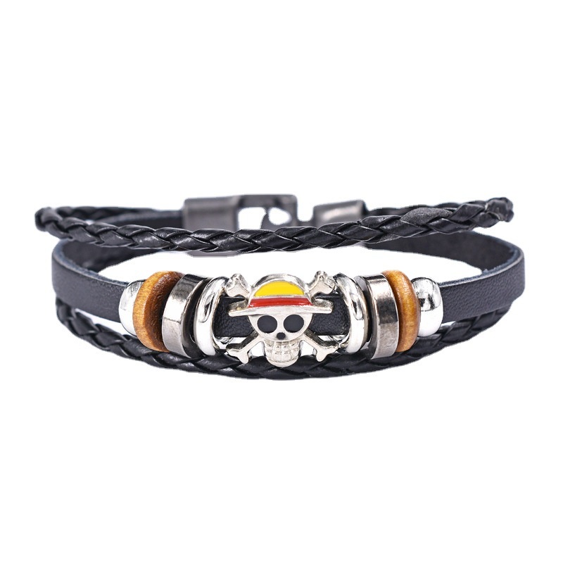 Vòng Tay Da Mặt Đầu Lâu Thiết Kế Hợp Thời Trang Cho Nam Giới (20CM)