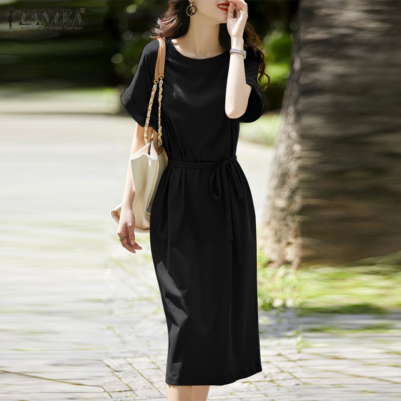 Đầm midi Zanzea tay ngắn phong cách hàn quốc thời trang cho nữ