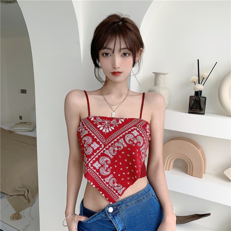 Áo 2 dây kiểu áo yếm hottren hè 2021, Áo yếm hai dây lụa thổ cẩm dáng croptop ulzzang Hàn Quốc - MaoMao