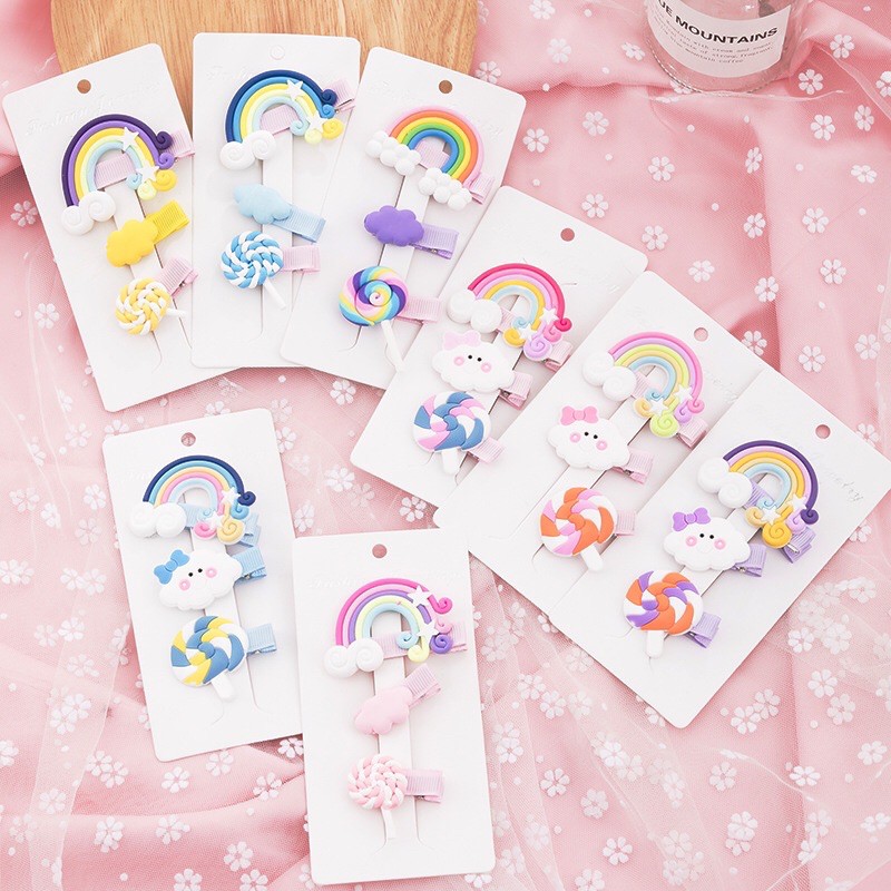 Set kẹp tóc 🌈🌈 cầu vồng kẹo mút siêu đáng iu cho bé gái MS3