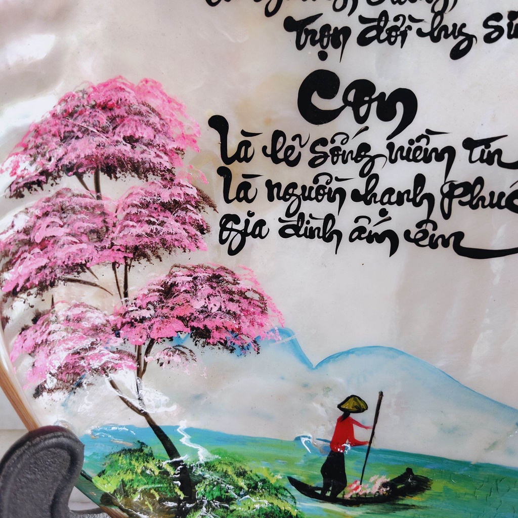 Thư pháp trên vỏ ngọc trai tự nhiên,, viết thư pháp theo yêu cầu quý khách hàng