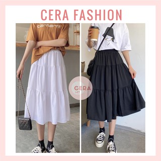 Chân váy dài voan 3 tầng 🍓 FREESHIP 🍓 Chân váy chữ A kèm lót 🍓 Chân váy ulzzang màu trắng/đen cạp chun